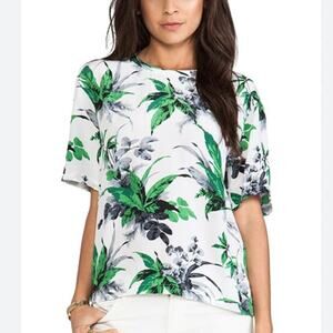 Equipment Femme Logan Silk Top in Paradise Palm Womens Small White Green Blouse